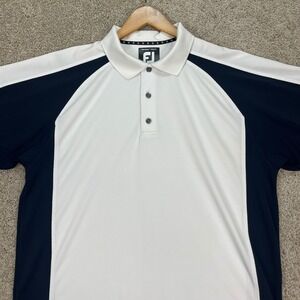 FootJoy Polo Shirt Mens Large White Navy Blue Colorblock Golf ProDry Pique FJ